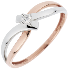 Anillo Solitario Nido Precioso - Luz - oro blanco y oro rosa 18 quilates - diamante 0.05 quilates