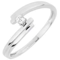 Anello Solitario Nido Prezioso - Amore per Sempre - Oro bianco - 18 carati - Diamante