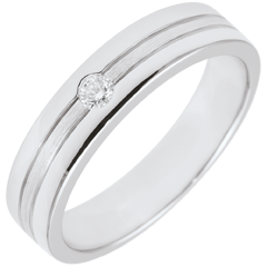 Obrączka Star z diamentem - Mały model - złoto białe szczotkowane 18-karatowe