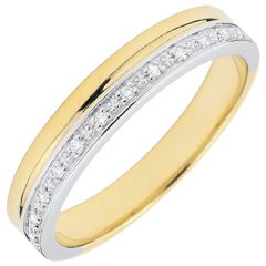 Obrączka Elegancja z diamentami - złoto białe i złoto żółte 18-karatowe