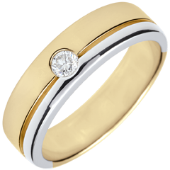 Obrączka Olimpia z diamentem - Duży model - dwukolorowa - złoto białe i złoto żółte 18-karatowe