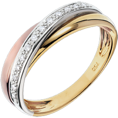 Obrączka Saturn z diamentem - trzy rodzaje złota - trzy rodzaje złota 18-karatowego