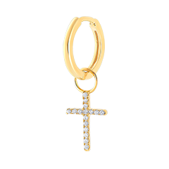 Ohrring Frische mit Charm in Kreuzform - Kombination aus 18 Karat Gelbgold-Kreuz und Diamanten