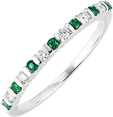 Alliance Oiseau de Paradis - émeraudes et diamants - or blanc 18 carats