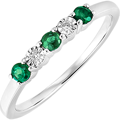 Alliance Oiseau de Paradis - émeraude et diamants - or blanc 9 carats