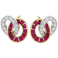 Boucles d'oreilles Duorama - rubis et diamants - or blanc et or jaune 9 carats