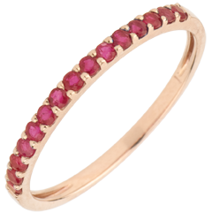 Bague Oiseau de Paradis - un rang - or rose 9 carats et rubis