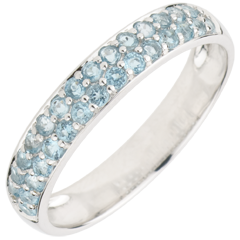 Bague Oiseau de Paradis - deux rangs - or blanc 9 carats et topaze bleue