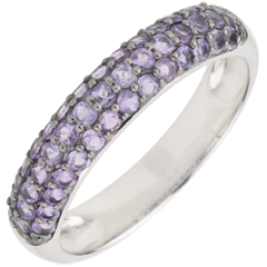 Bague Oiseau de Paradis - trois rangs - or blanc 9 carats et améthyste