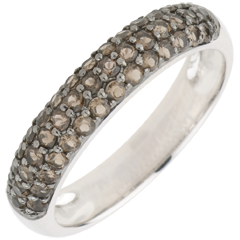 Bague Oiseau de Paradis - trois rangs - or blanc 9 carats et quartz fumé