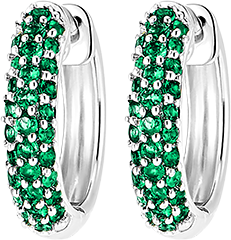 Boucles d'Oreilles Oiseau de Paradis - Créoles émeraudes - or blanc 9 carats