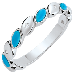 Alliance Félicité - Turquoise et diamants - Or blanc 9 carats
