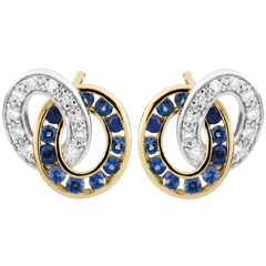 Boucles d'oreilles Duorama - saphirs et diamants - or blanc et or jaune 9 carats