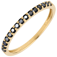 Ring Bird of Paradise - one line - yellow gold and black diamonds