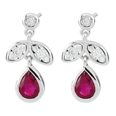 Boucles d'oreilles Hesmé - rubis et diamants - or blanc 9 carats