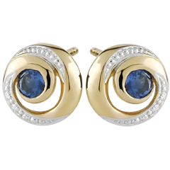 Boucles d'oreilles Tourbillon infini - saphirs - or blanc et or jaune 9 carats