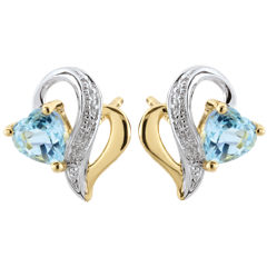 Boucles d'oreilles Ouaki - topaze bleue - or blanc et or jaune 9 carats