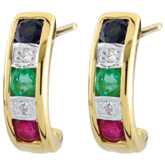 Boucles d'oreilles Lola - émeraude, saphir, rubis et diamant - or jaune 9 carats