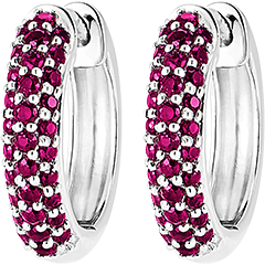 Bird of Paradise Earrings - Ruby hoop earrings - 9 carat white gold