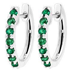 Hoop Earrings Bird of Paradise - semi-paved - 18 carat white gold and emeralds