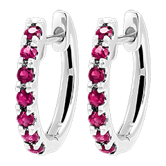 Hoop Earrings Bird of Paradise - semi-paved - 18 carat white gold and rubies