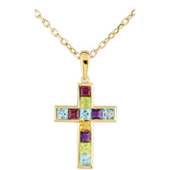 Pendentif Croix Couleur - or jaune 9 carats