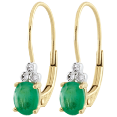 Boucles d'oreilles Exquises - émeraudes et diamants - or jaune 9 carats