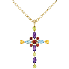 Pendentif Croix Byzance multicolore - or jaune 9 carats