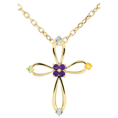 Pendentif Croix Byzance arrondie - or jaune 9 carats
