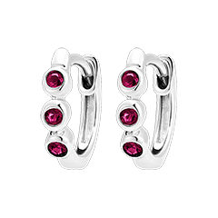 Hoop Earrings Bird of Paradise - Trio Ruby - 9 carat white gold and rubies