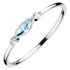 Regard d'Orient ring - small size - blue topaz and diamonds - white gold 9 carats