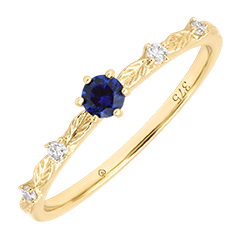 Oléane Ring – 9 karaat geelgoud, saffier en synthetische diamanten