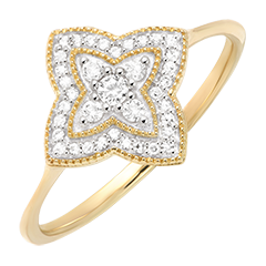 Diamantbloem Ring - 18 karaat witgoud en geelgoud met diamanten