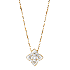 Diamantbloem Ketting - 18 karaat witgoud en geelgoud met diamanten
