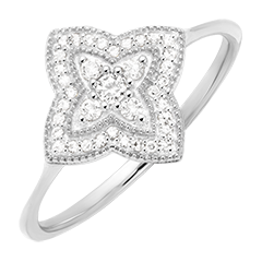 Diamantbloem Ring - 9 karaat witgoud met diamanten