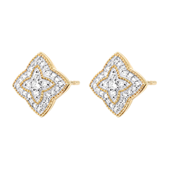 Diamantbloem Oorbellen - 18 karaat witgoud en geelgoud met diamanten