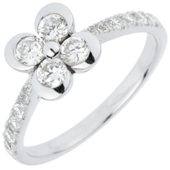 Ring Ontluiking - Solitaire - Klaver der Minnaars variatie - 4 Diamanten - 18 karaat witgoud