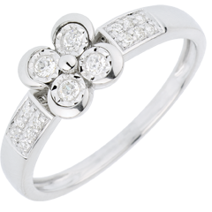 Ring Ontluiking - Solitaire - Klaver der Minnaars variatie - 4 Diamanten - 18 karaat witgoud