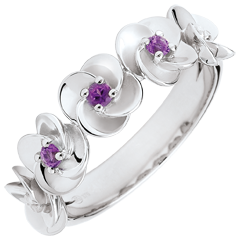 Ring Ontluiking - Kroon van rozen - 9 karaat witgoud en amethist - 9 karaat