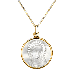 Openwork Saint Mary Medal – 18ct Yellow Gold and Mother of Pearl