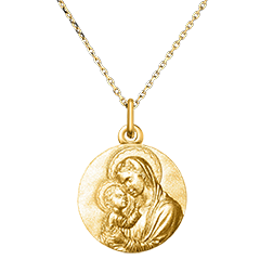 Medalla Virgen María y Niño Jesús – Oro Amarillo de 18 quilates
