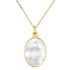 Medalla de la Virgen Milagrosa – Oro Amarillo de 18 quilates y Nácar