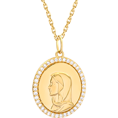 Medalla de la Virgen María – Oro amarillo 9 quilates y diamantes sintéticos