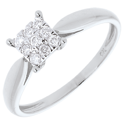 Anillo caña oro blanco empedrado - 9 diamantes