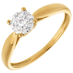 Anillo caña oro amarillo esfera empedrado - 7 diamantes