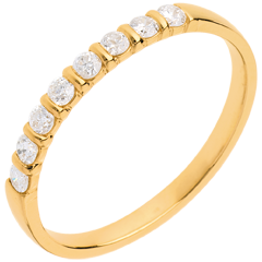 Alianza oro amarillo semi empedrado - engaste pasador - 0.25 quilates - 8 diamantes