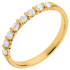 Alianza oro amarillo semi empedrado - engaste pasador - 0.3 quilates - 8 diamantes