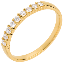 Alianza oro amarillo semi empedrado - engaste garras - 0.25 quilates - 9 diamantes