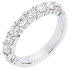 Alianza oro blanco semi empedrado - engaste garras - 1 quilates - 9 diamantes