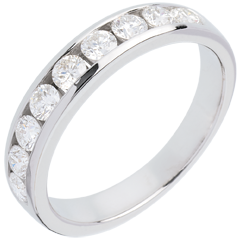 Alianza oro blanco semi empedrado - engaste raíl - 0.75 quilates - 9 diamantes